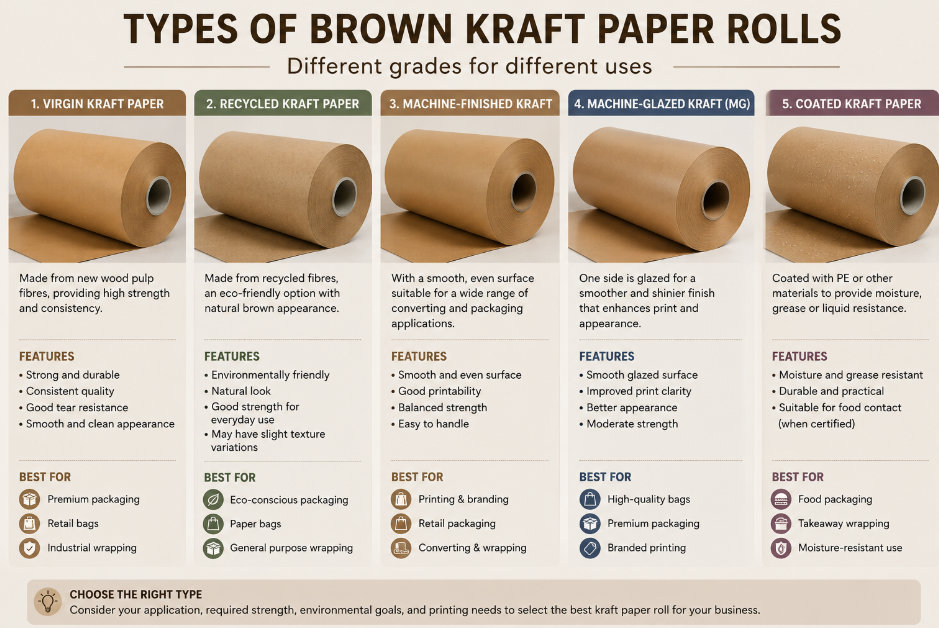 Types of brown kraft paper rolls