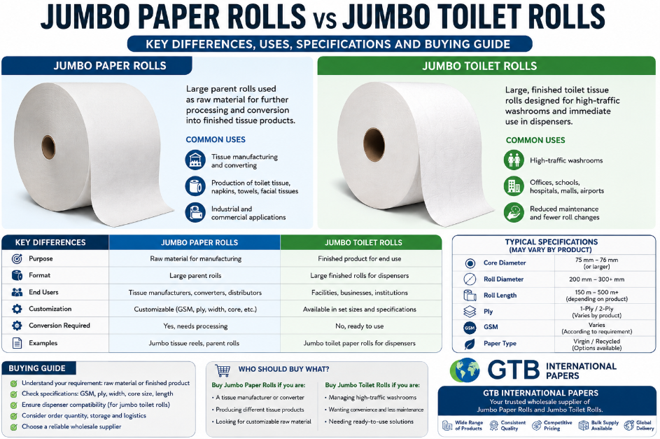 Jumbo Paper Rolls vs Jumbo Toilet Rolls at GTB International Papers